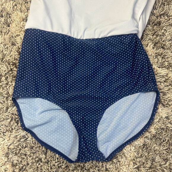 Unique Vintage Alice Swim Skirt High Rise Ruched Retro Blue Polka Dot XXL 2XL 2X - Picture 6 of 15